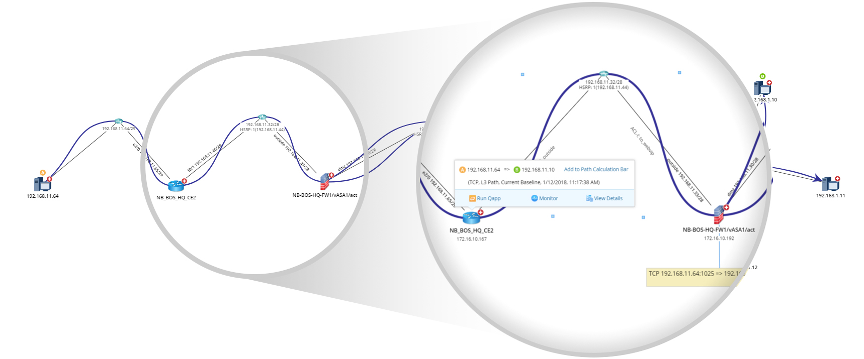 In an Dynamic Map, the user can view layers of data by zooming in and out of the map. The user can drill into each device for additional details.